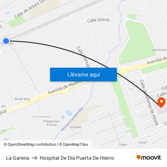 La Garena to Hospital De Día Puerta De Hierro map