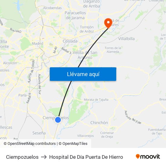 Ciempozuelos to Hospital De Día Puerta De Hierro map