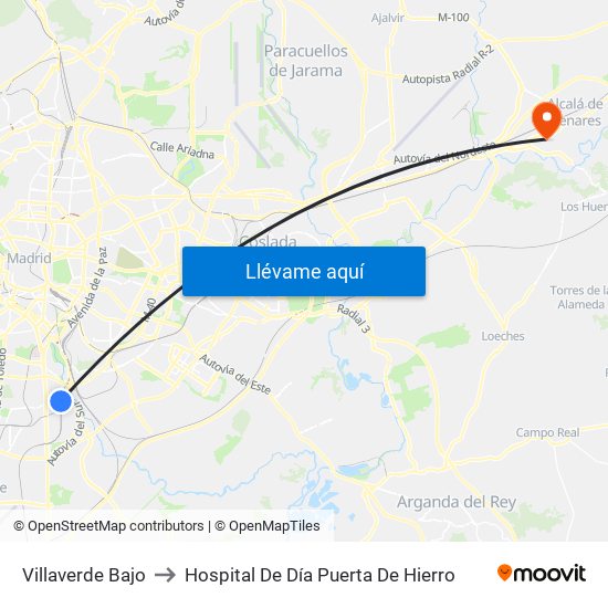 Villaverde Bajo to Hospital De Día Puerta De Hierro map