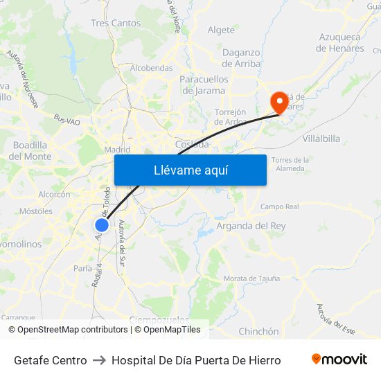 Getafe Centro to Hospital De Día Puerta De Hierro map