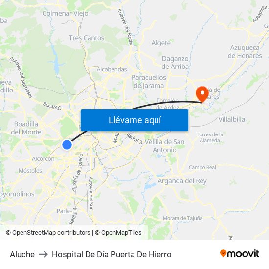 Aluche to Hospital De Día Puerta De Hierro map