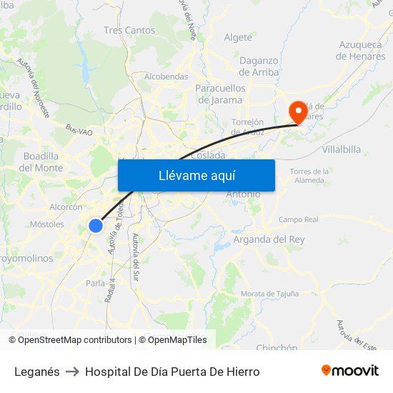 Leganés to Hospital De Día Puerta De Hierro map