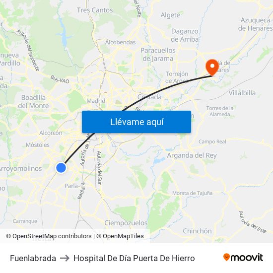 Fuenlabrada to Hospital De Día Puerta De Hierro map