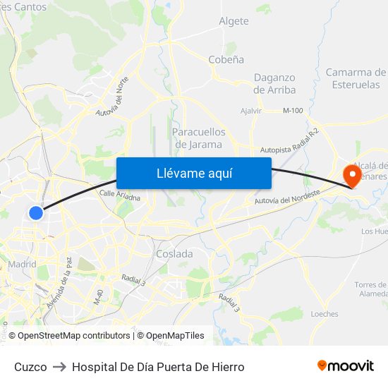 Cuzco to Hospital De Día Puerta De Hierro map