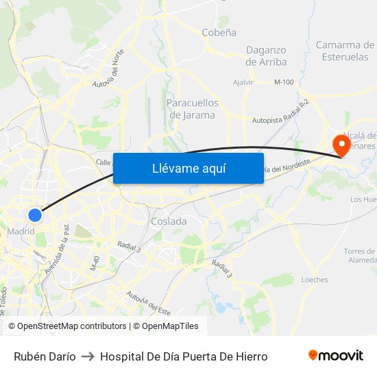 Rubén Darío to Hospital De Día Puerta De Hierro map