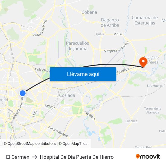 El Carmen to Hospital De Día Puerta De Hierro map