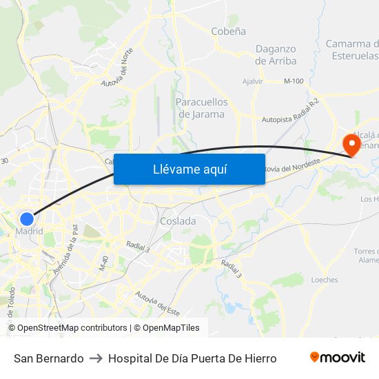 San Bernardo to Hospital De Día Puerta De Hierro map