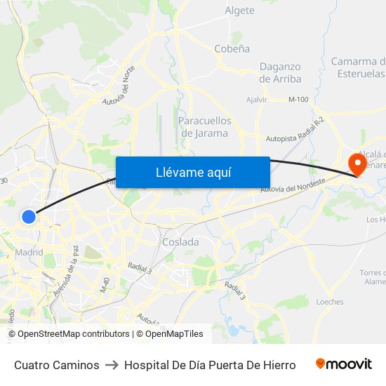 Cuatro Caminos to Hospital De Día Puerta De Hierro map