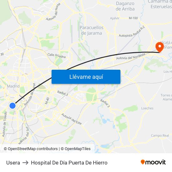 Usera to Hospital De Día Puerta De Hierro map