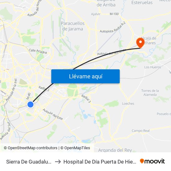 Sierra De Guadalupe to Hospital De Día Puerta De Hierro map