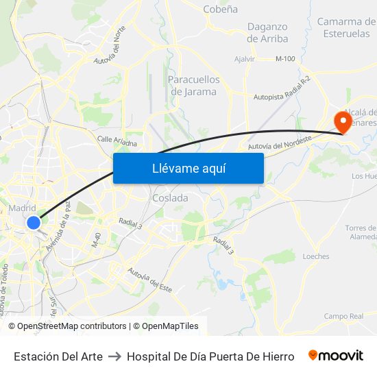 Estación Del Arte to Hospital De Día Puerta De Hierro map