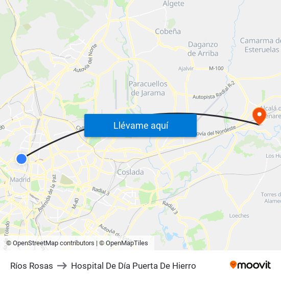 Ríos Rosas to Hospital De Día Puerta De Hierro map