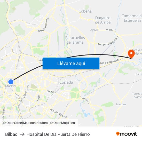 Bilbao to Hospital De Día Puerta De Hierro map