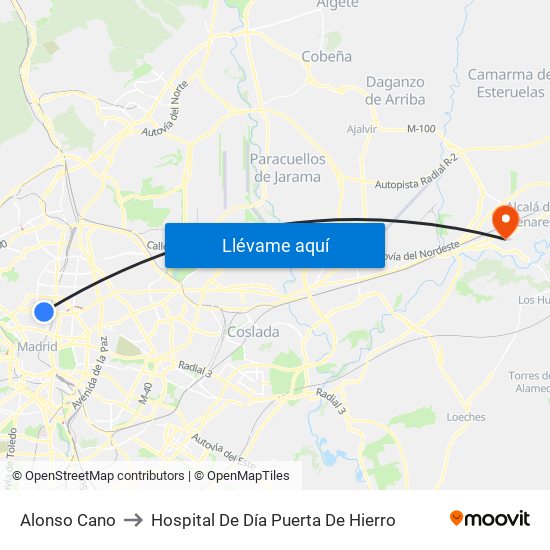 Alonso Cano to Hospital De Día Puerta De Hierro map