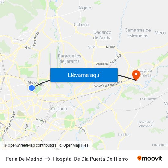 Feria De Madrid to Hospital De Día Puerta De Hierro map