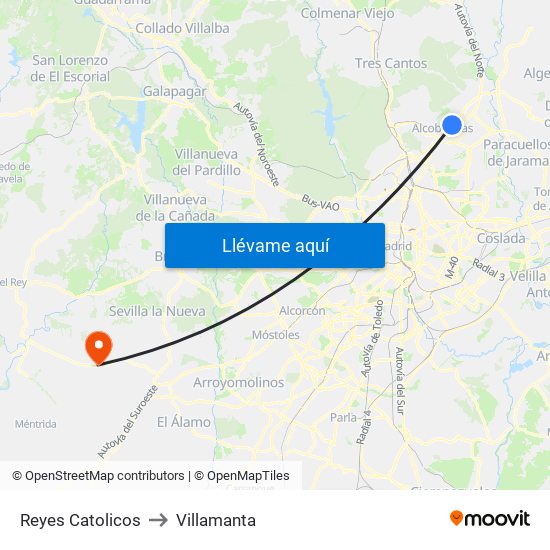 Reyes Catolicos to Villamanta map