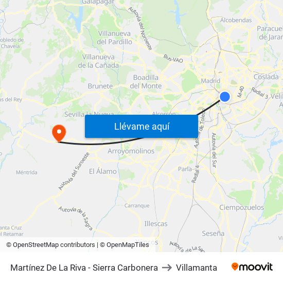Martínez De La Riva - Sierra Carbonera to Villamanta map
