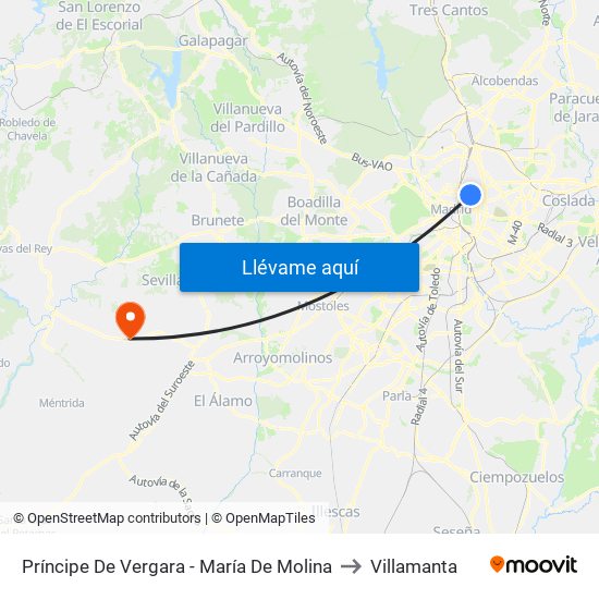 Príncipe De Vergara - María De Molina to Villamanta map