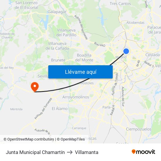 Junta Municipal Chamartín to Villamanta map