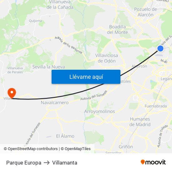 Parque Europa to Villamanta map