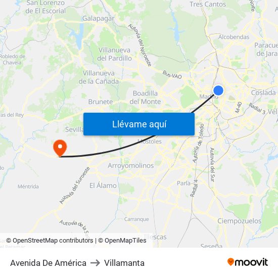 Avenida De América to Villamanta map