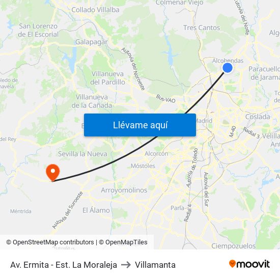 Av. Ermita - Est. La Moraleja to Villamanta map