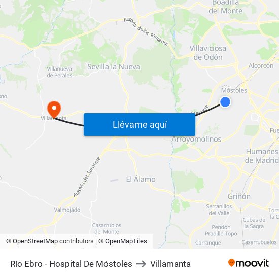 Río Ebro - Hospital De Móstoles to Villamanta map