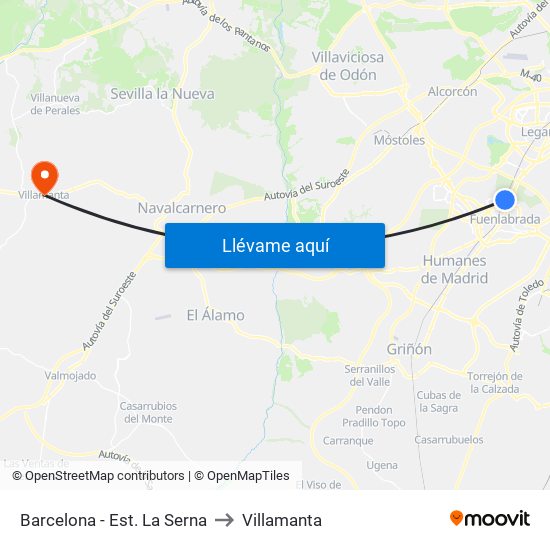 Barcelona - Est. La Serna to Villamanta map