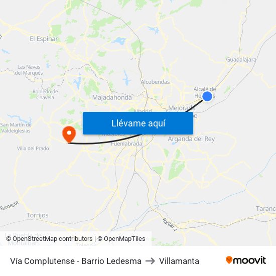 Vía Complutense - Barrio Ledesma to Villamanta map