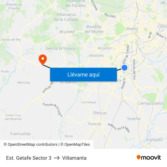 Est. Getafe Sector 3 to Villamanta map