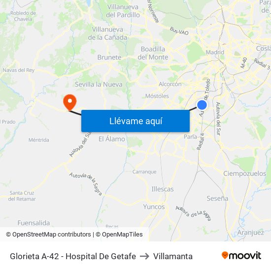 Glorieta A-42 - Hospital De Getafe to Villamanta map