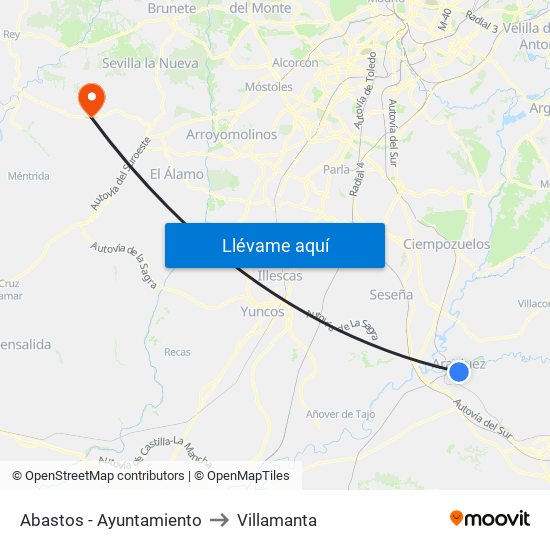 Abastos - Ayuntamiento to Villamanta map
