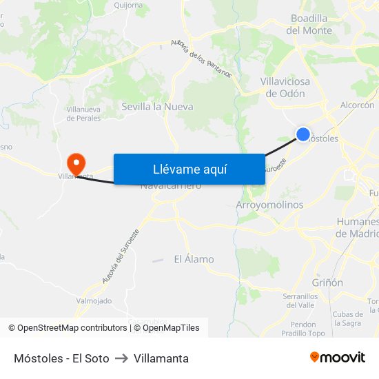 Móstoles - El Soto to Villamanta map