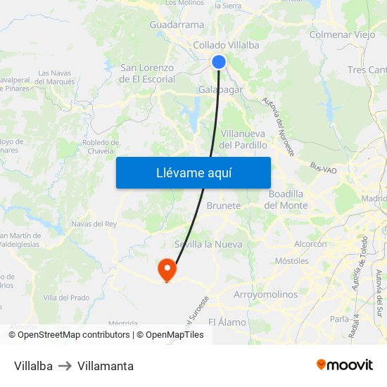 Villalba to Villamanta map