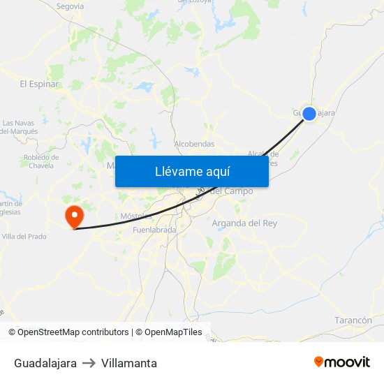 Guadalajara to Villamanta map