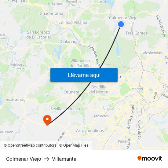 Colmenar Viejo to Villamanta map