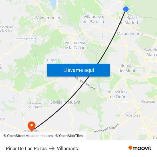 Pinar De Las Rozas to Villamanta map