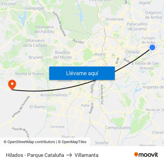 Hilados - Parque Cataluña to Villamanta map