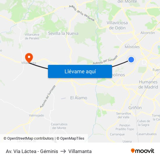 Av. Vía Láctea - Géminis to Villamanta map