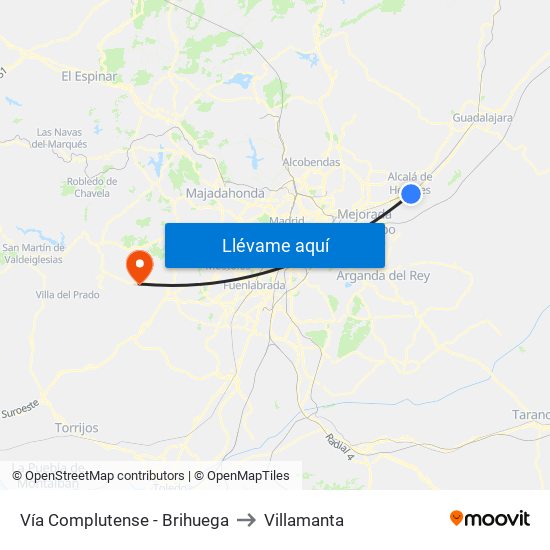 Vía Complutense - Brihuega to Villamanta map