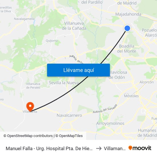 Manuel Falla - Urg. Hospital Pta. De Hierro to Villamanta map