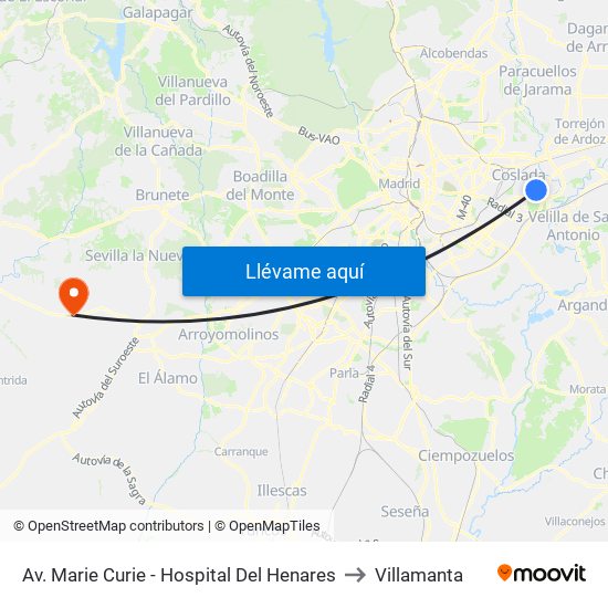 Av. Marie Curie - Hospital Del Henares to Villamanta map