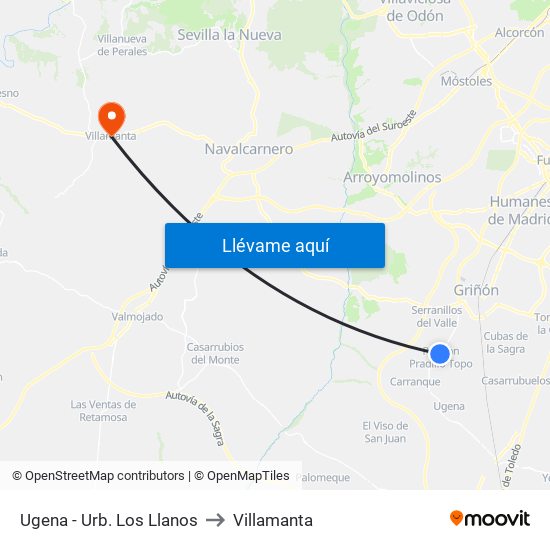 Ugena - Urb. Los Llanos to Villamanta map