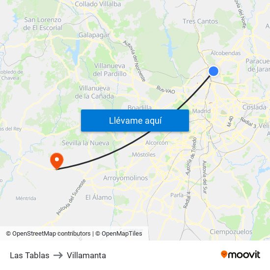 Las Tablas to Villamanta map