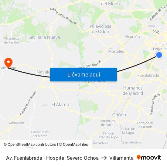 Av. Fuenlabrada - Hospital Severo Ochoa to Villamanta map