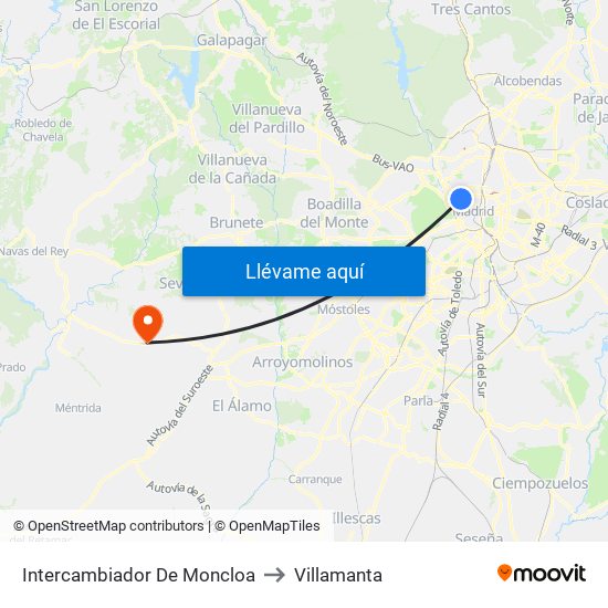 Intercambiador De Moncloa to Villamanta map