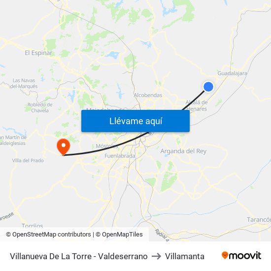 Valdeserrano, Villanueva De La Torre to Villamanta map
