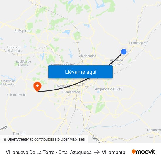 Ctra. Azuqueca, Villanueva De La Torre to Villamanta map