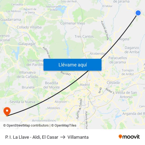 P. I. La Llave - Aldi, El Casar to Villamanta map