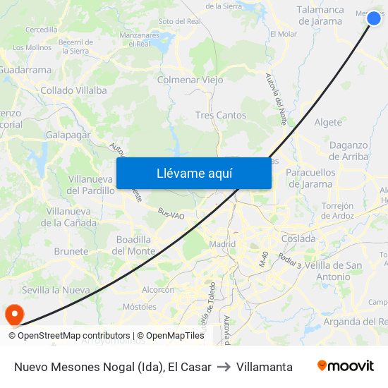 Nuevo Mesones Nogal (Ida), El Casar to Villamanta map